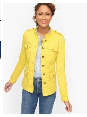 Talbots  Plus Womens Yellow  military denim Jacket Size 14W  Cotton stretch